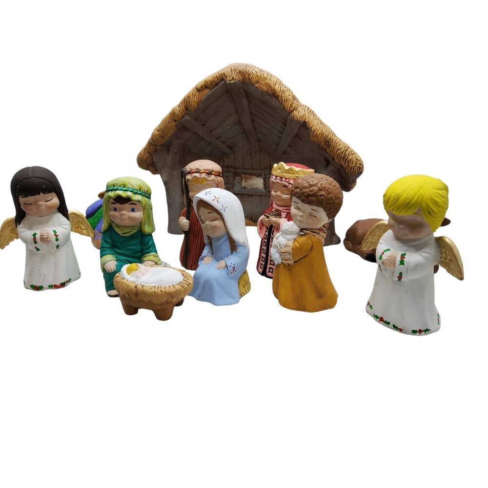 vintage 11pc ceramic children nativity scene - Picture 6 of 7